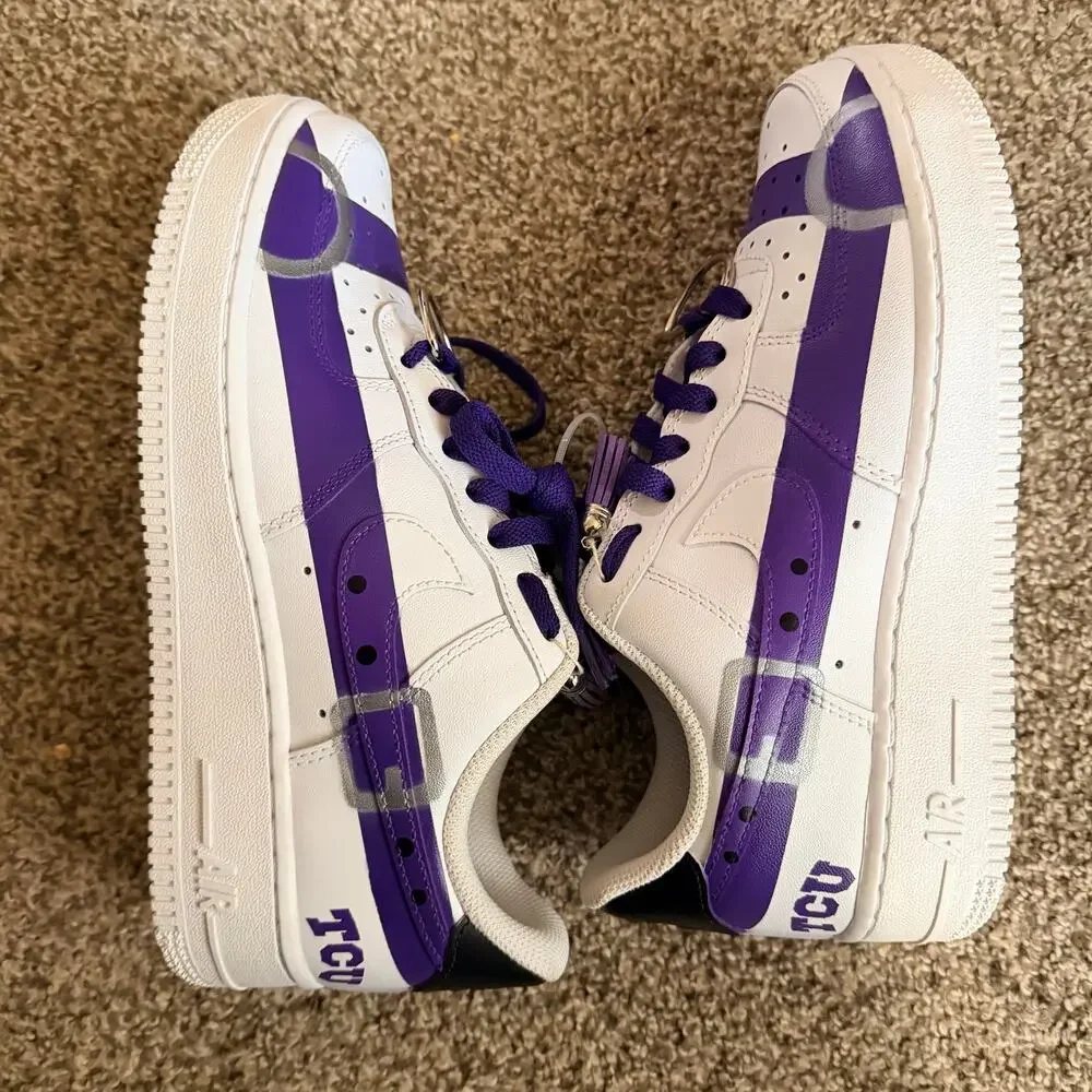 Custom TCU Nike Air Force 1s Lows White Purple Size 8 Womens NEW Rare